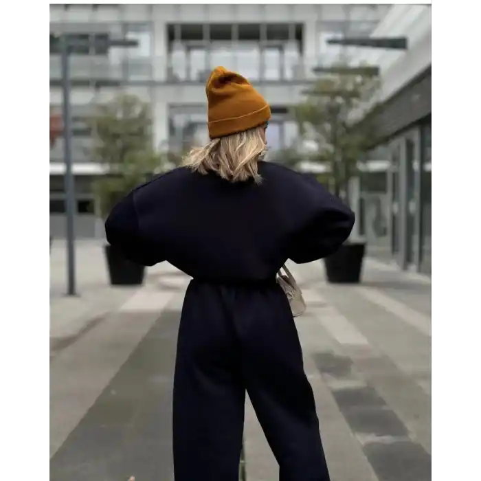 Bisiklet Yaka Üç İplik Sweat Takım - Siyah