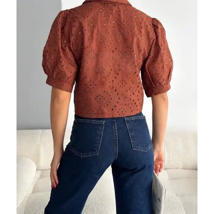 Brodeli crop gömlek s1023