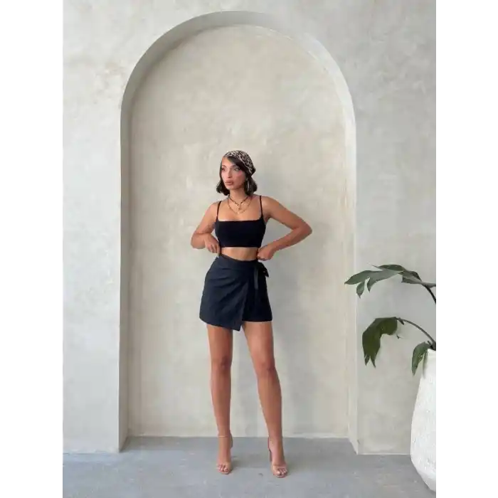 Brodeli şort etek s255075