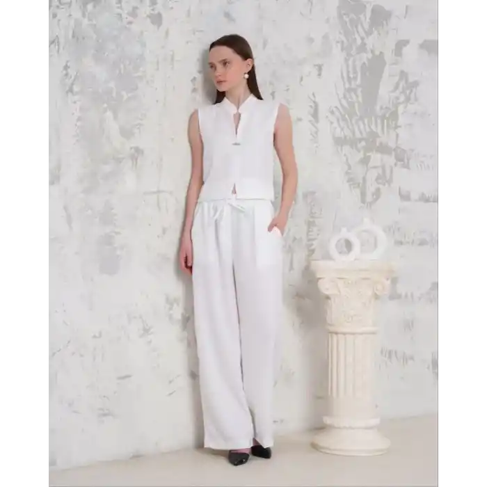 Broşlu yelek pantolon takım beyaz s255821