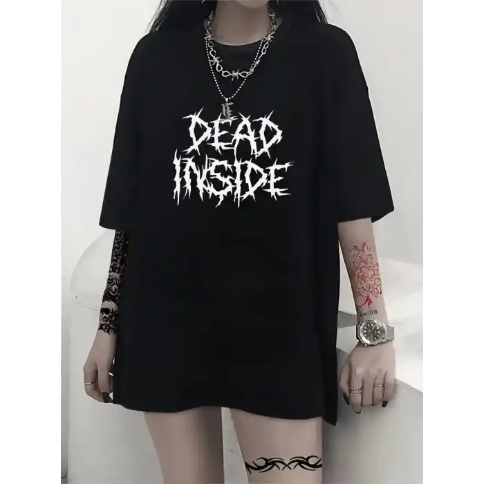 Canlı Harf Baskılı Büyük Boy Oversize Kısa Kollu Tişört - Yumuşak, Nefes Alabilir, Kadınlar için Rahat Yaz ve İlkbaharın Vazgeçilmezi - Rahat Kesim, Rahat, Şık Kadın Giysileri - Siyah