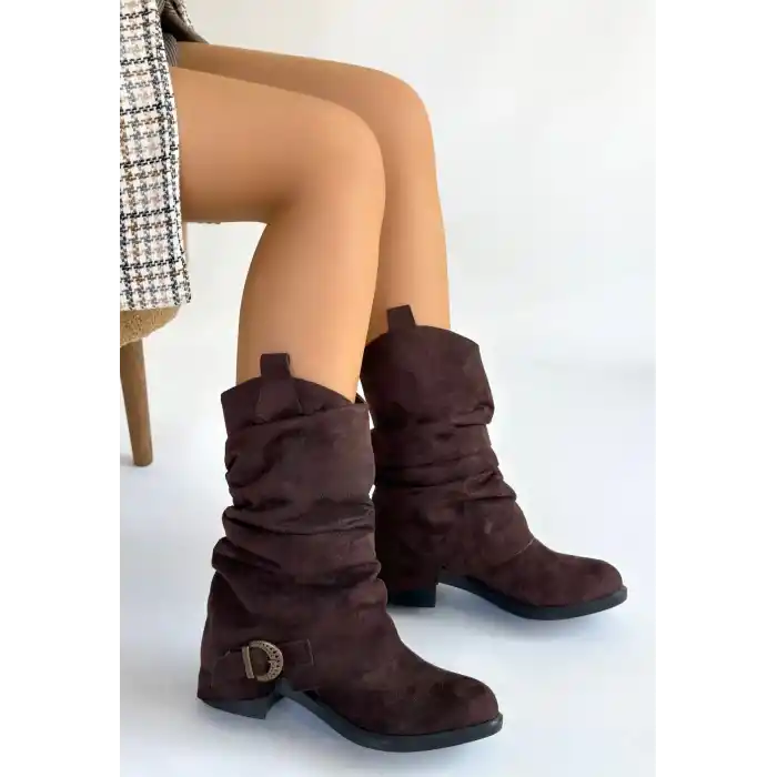 Canty Kahverengi Süet Körüklü Topuklu Çizme