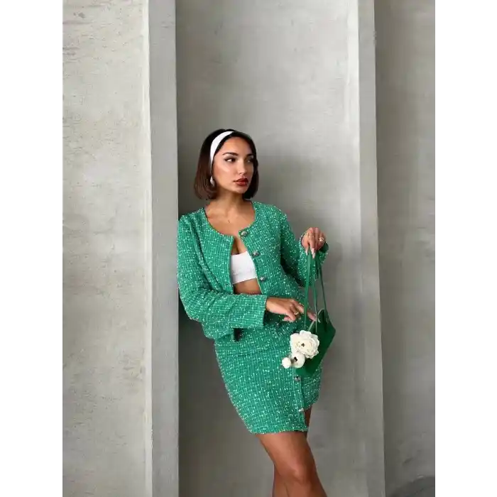 Ceketli etek takım chl kumaş yeşil h24443