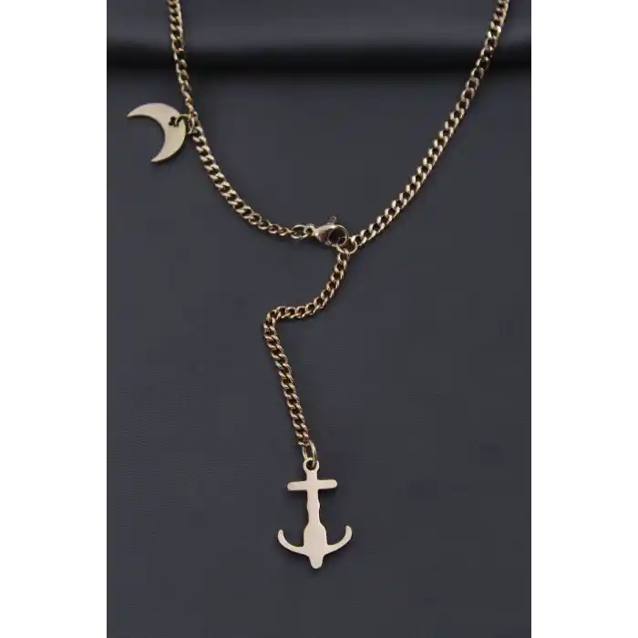 Çelik Rose Renk Çapa Tasarımlı Kadın Kolye