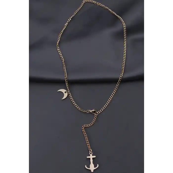 Çelik Rose Renk Çapa Tasarımlı Kadın Kolye