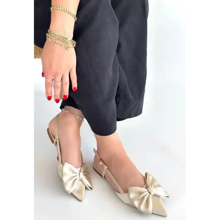 Cenya Bej Saten Babet Ayakkabı