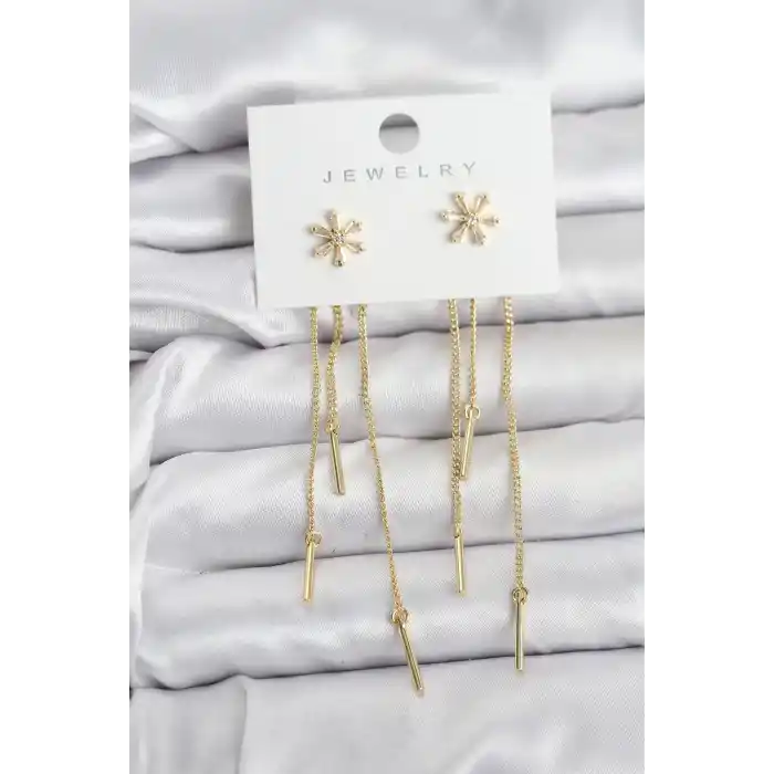 Çiçek Model Gold Pirinç Sallantılı Kadın Küpe