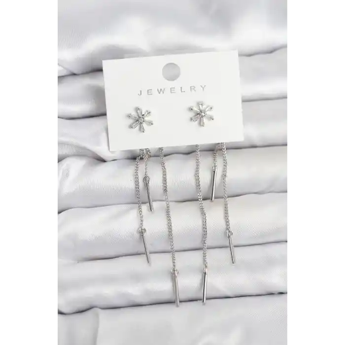 Çiçek Model Gümüş Pirinç Sallantılı Kadın Küpe