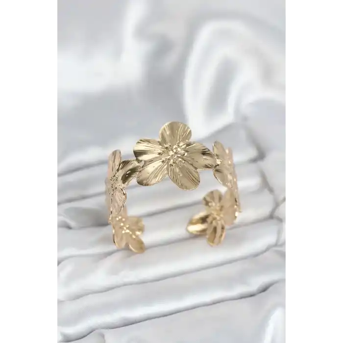 Çiçek Model Pirinç Levha Kadın Bileklik