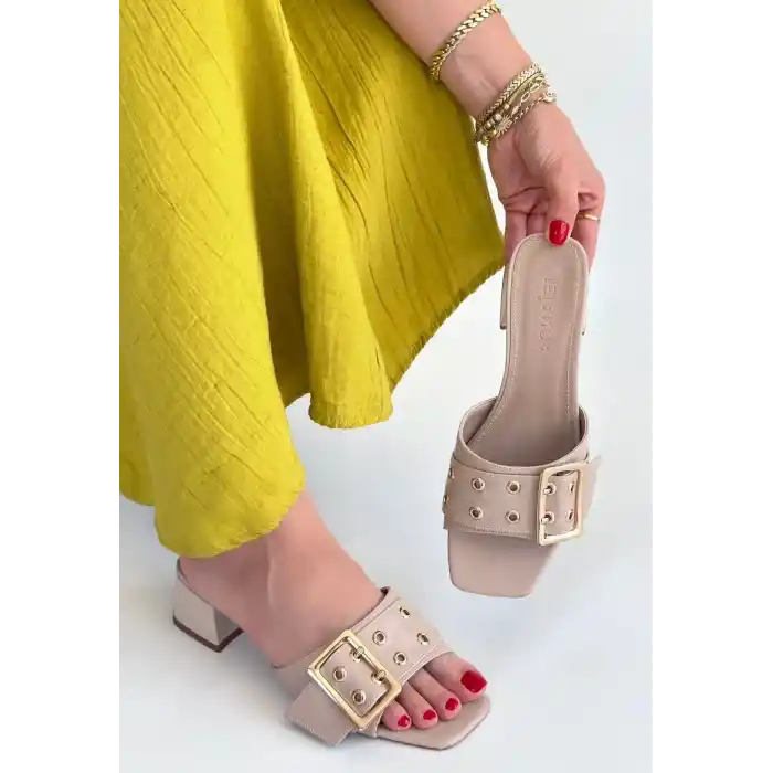 Ciey Bej Cilt Topuklu Terlik