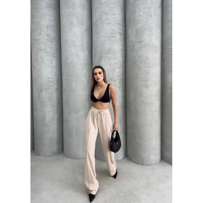 Çımalı keten pantolon