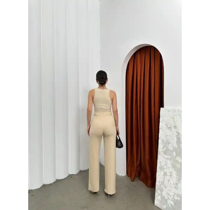 Cırtlı pantolon krep bej pt