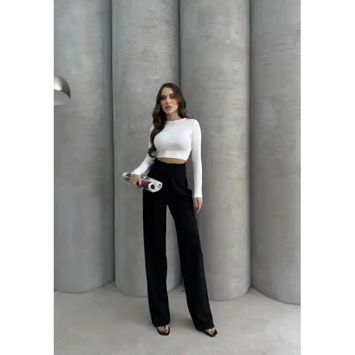 Cırtlı pantolon krep siyah pt