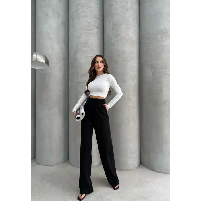 Cırtlı pantolon krep siyah pt