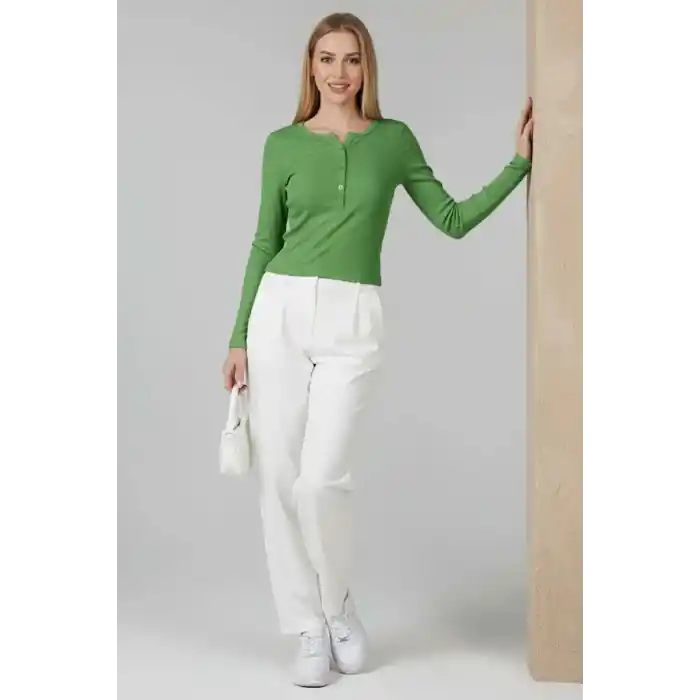 Çıtçıt Detaylı Bluz Yeşil T4343