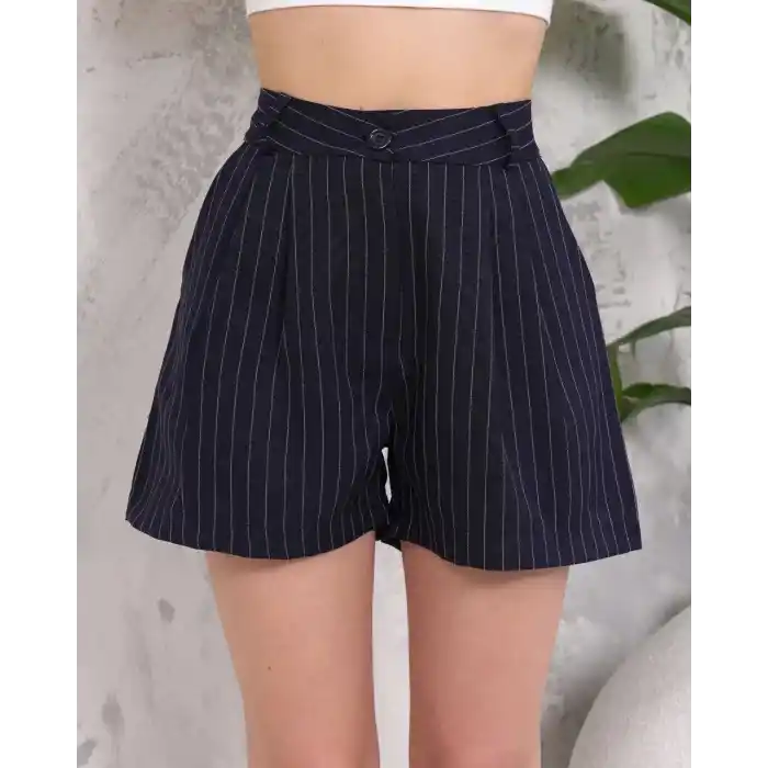 Çizgili düğmeli şort siyah s2551251