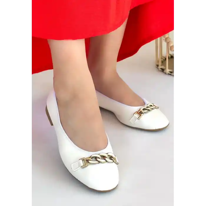 Cleo Beyaz Cilt Babet Ayakkabı