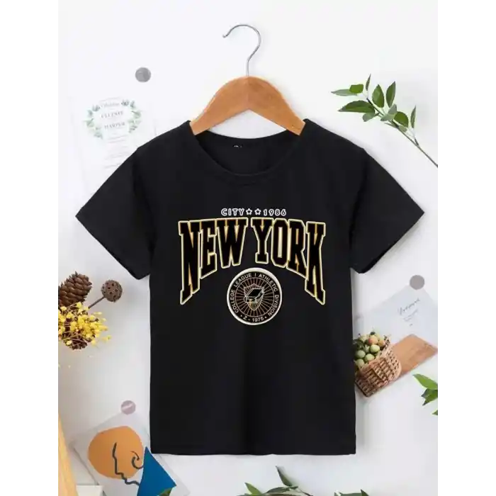 Çocuk Unisex Baskılı T-Shirt - Siyah