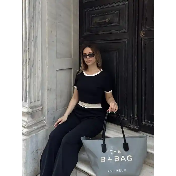 Crop pantolon biyeli takım siyah