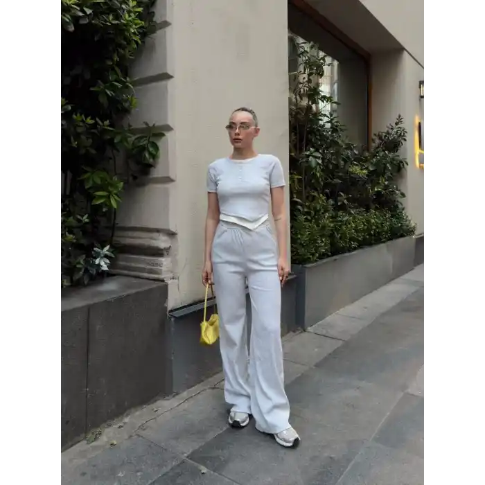 Düğme yakalı gri alt üst takım s3943