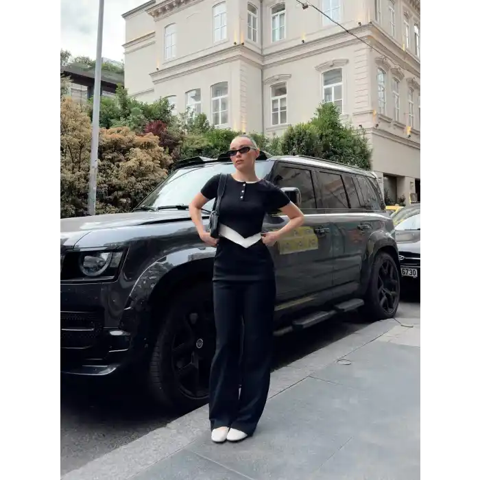 Düğme yakalı siyah alt üst takım s3943