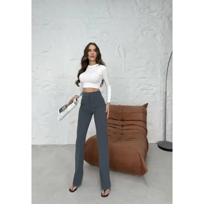 Düğmeli Palazzo pantolon füme p170091