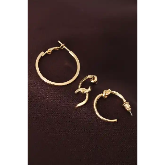 Düğüm Model Altın Renk Metal Çoklu Küpe