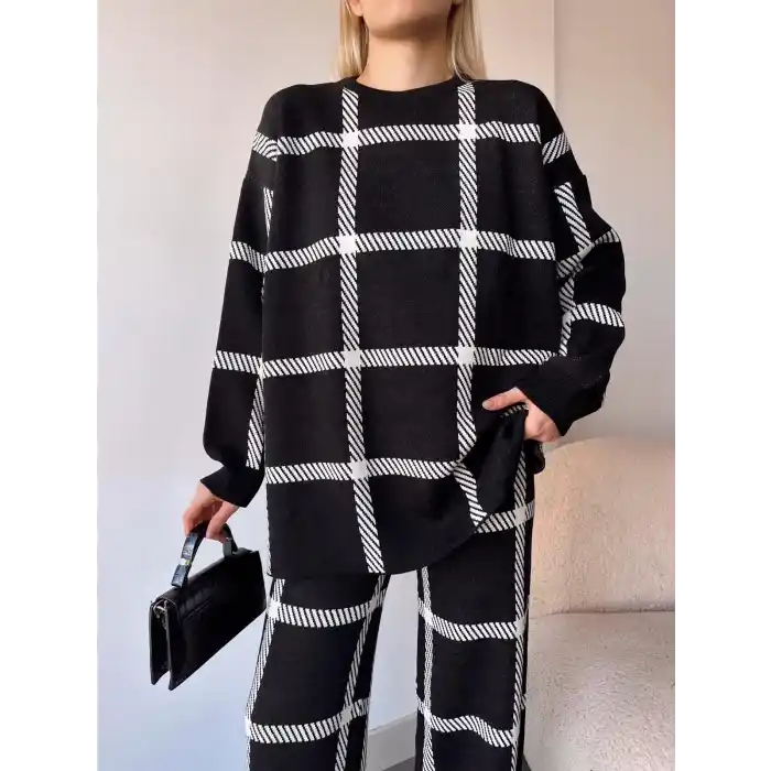 Ekoseli triko takım siyahbeyaz