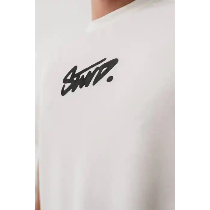 Erkek Baskılı Oversize T-shirt - Beyaz