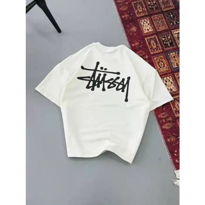 Erkek Baskılı Oversize T-shirt - Beyaz