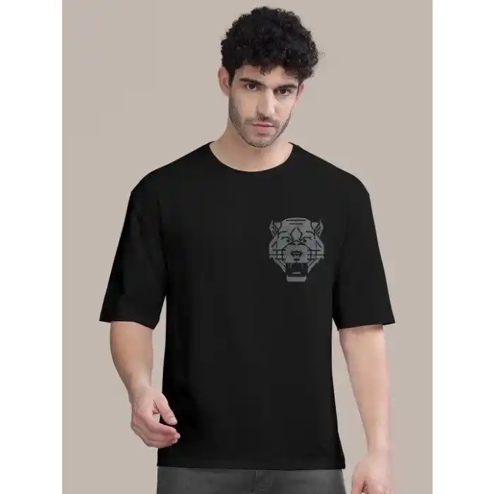 Erkek Baskılı Oversize T-shirt - Siyah