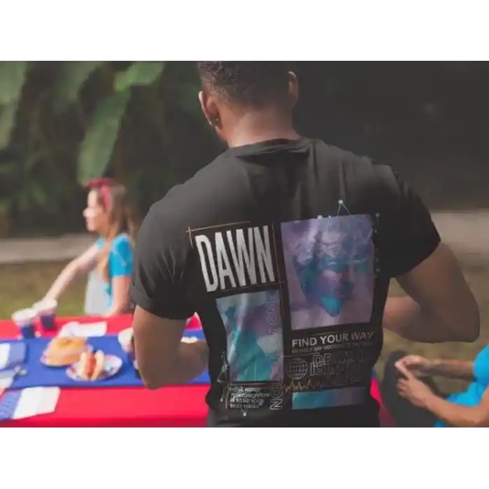 Erkek Bisiklet Yaka Baskılı Oversize T-Shirt - Siyah