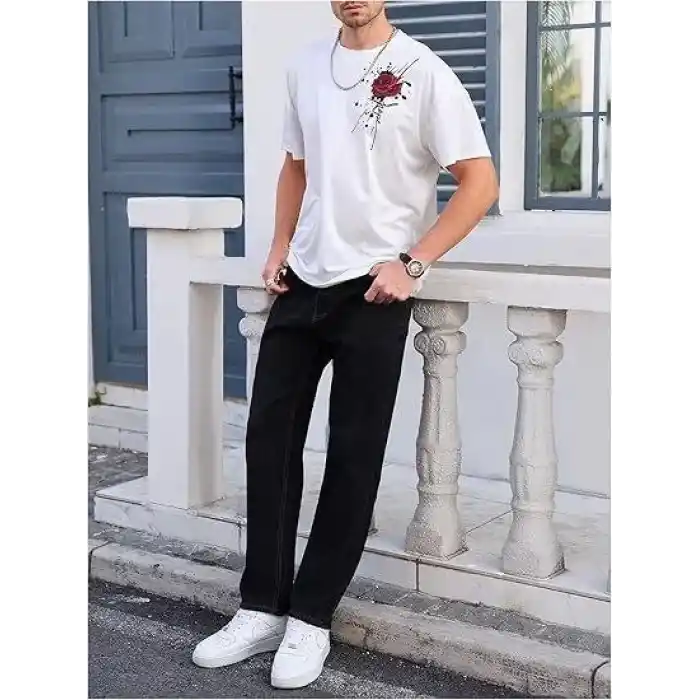 Erkek Bisiklet Yaka Kısa Kol Baskılı T-shirt - Beyaz