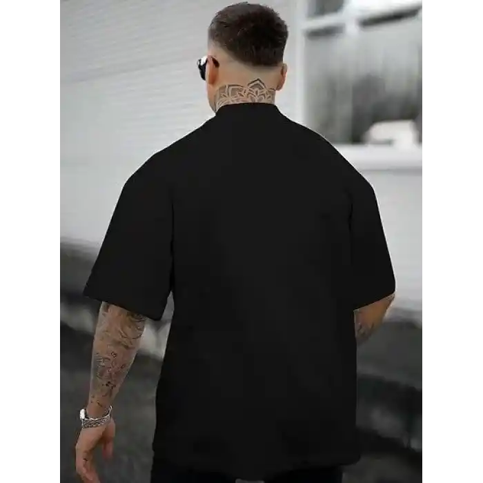 Erkek Bisiklet Yaka Kısa Kol Baskılı T-shirt - Siyah