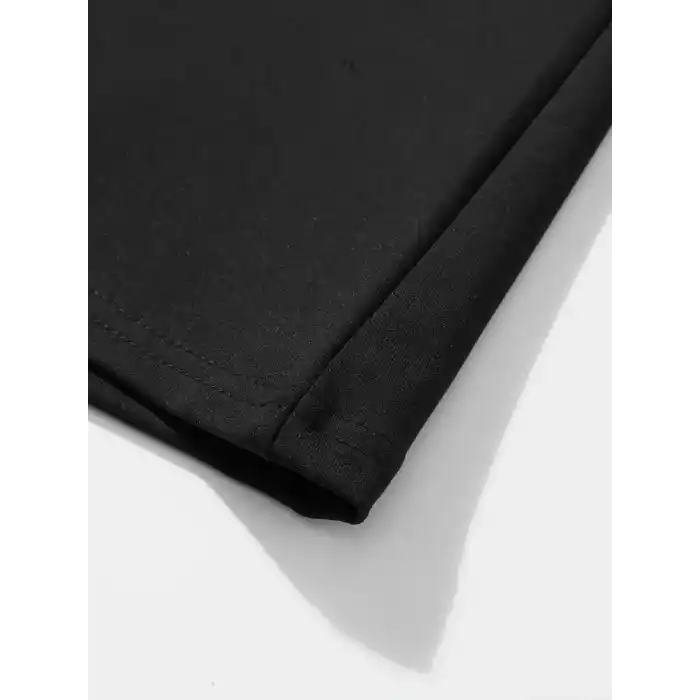 erkek büyük beden Kart baskılı düz renk kısa kollu bisiklet yaka tişört gündelik giyim - Siyah