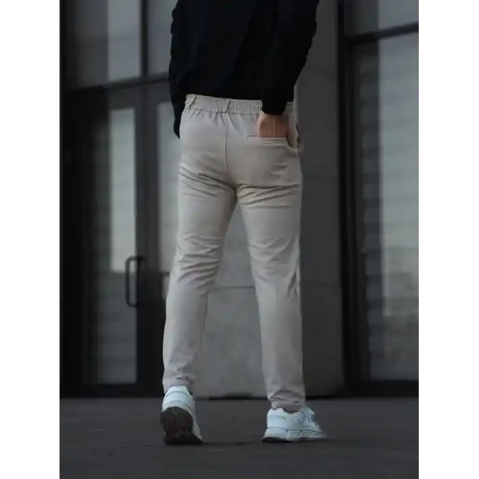 Erkek Diagonel Mikro dokulu Cepli Pantolon - Bej