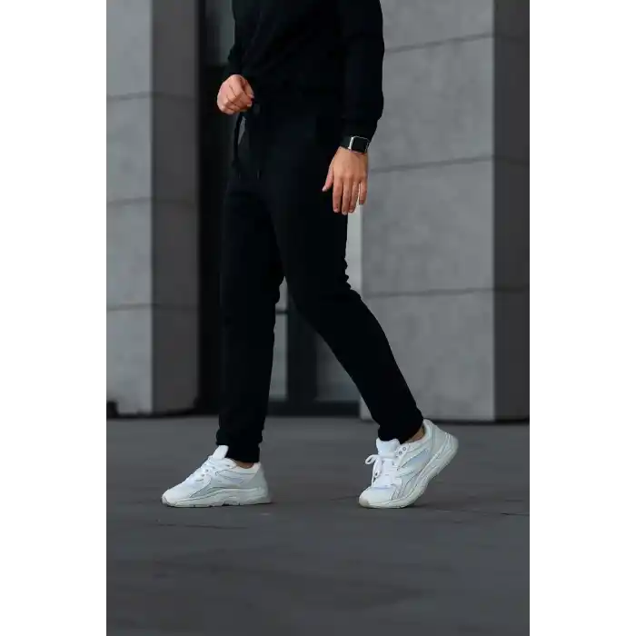 Erkek Diagonel Mikro dokulu Cepli Pantolon - Siyah