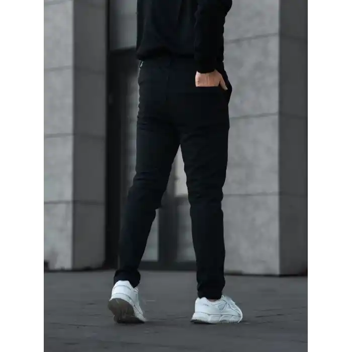 Erkek Diagonel Mikro dokulu Cepli Pantolon - Siyah