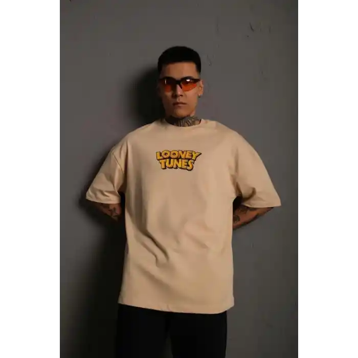 Erkek Dijital Baskılı T-Shirt - Bej