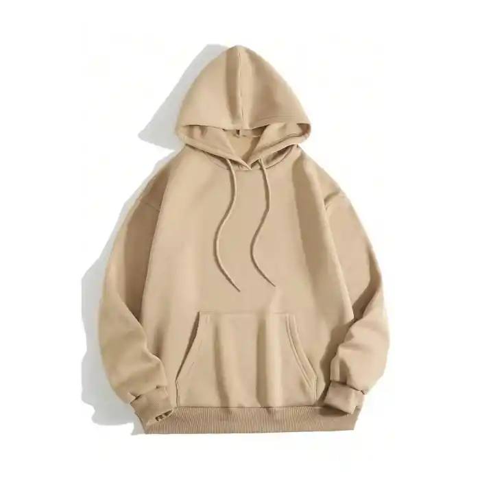 Erkek Düz Kapüşonlu Sweat - Bej