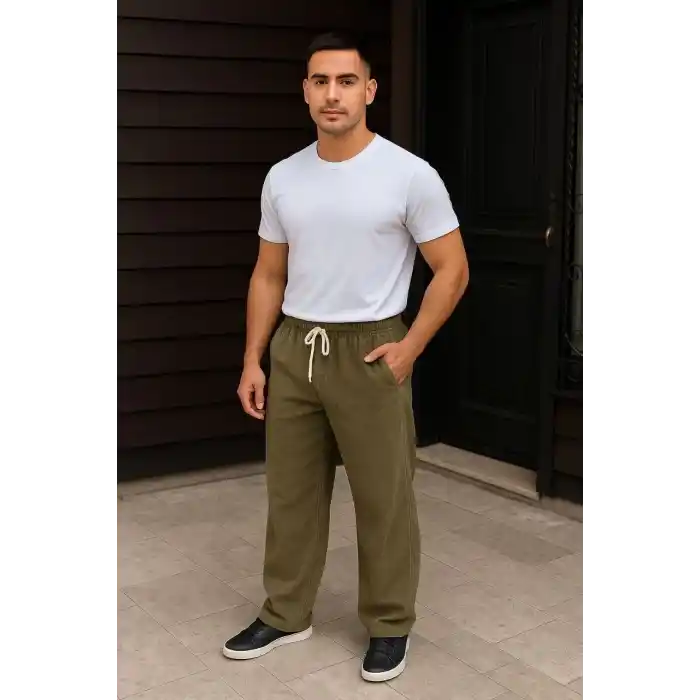 Erkek Fitilli Kadife Cepli Buggy Pantolon Oversize Rahat Kalıp - Haki