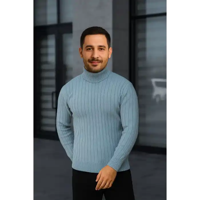 Erkek Fitilli Triko Kazak 3lÜ Set Bebek Mavisi Bej Siyah Regular Balıkcı Yaka Tam Boğazlı Triko Seti Modeli Kazak