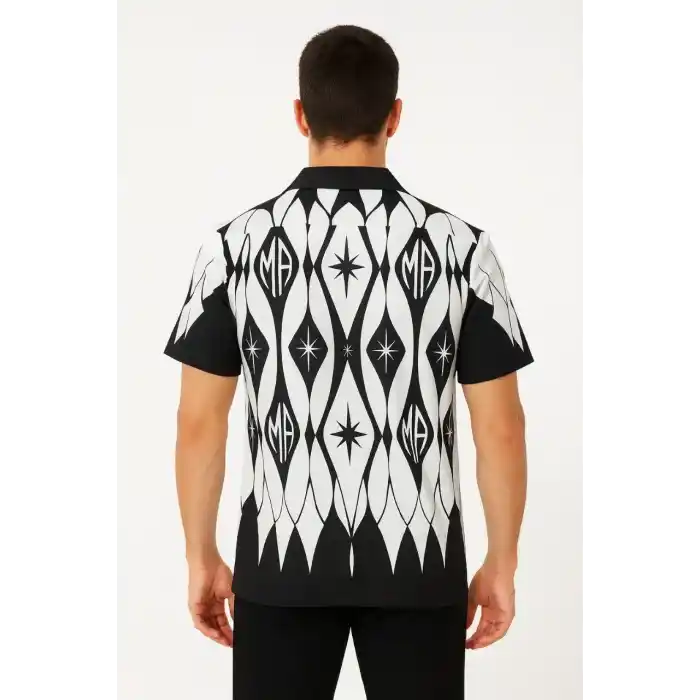 Erkek İki İplik Kumaş Dijital Baskılı Gömlek - Siyah