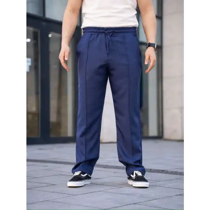 Erkek Keten Cepli Çıma Dikişli jogger Buggy Pantalon Rahat kalıp - Lacivert