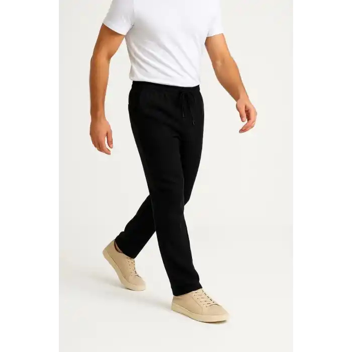 Erkek Keten Pantolon – Cepli, Beli Lastikli ve Bağcıklı, Nefes Alan Rahat Kalıp, Yazlık ve Baharlık Günlük Giyim, Şık & Konforlu Boru Paça Model - Siyah