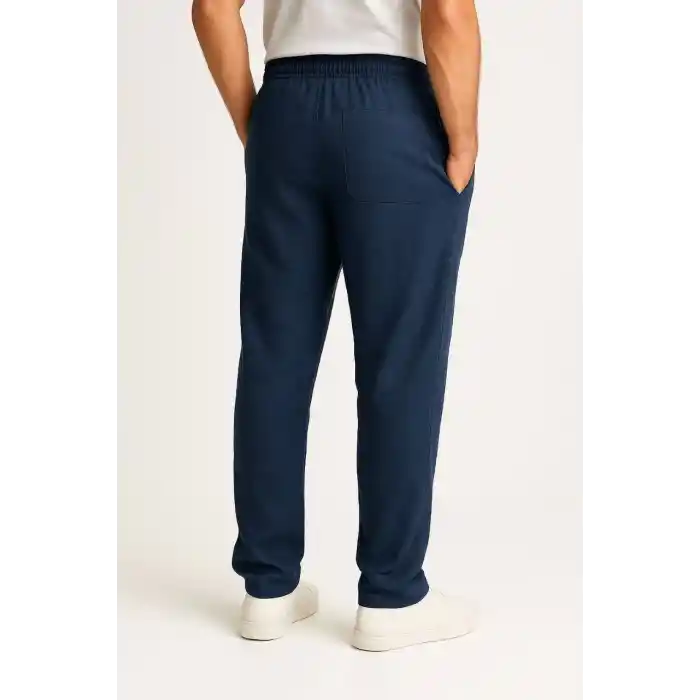 Erkek Keten Pantolon – Cepli, Beli Lastikli ve Bağcıklı, Nefes Alan Rahat Kalıp, Yazlık ve Baharlık Günlük Giyim, Şık & Konforlu Boru Paça Model - Lacivert