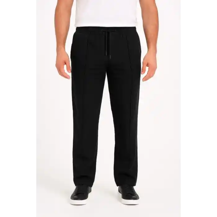 Erkek Keten Pantolon – Cepli, Beli Lastikli ve Bağcıklı, Nefes Alan Rahat Kalıp, Yazlık ve Baharlık Günlük Giyim, Şık & Konforlu Boru Paça Model - Siyah