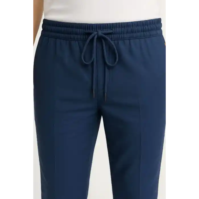 Erkek Keten Pantolon – Cepli, Beli Lastikli ve Bağcıklı, Nefes Alan Rahat Kalıp, Yazlık ve Baharlık Günlük Giyim, Şık & Konforlu Boru Paça Model - Lacivert