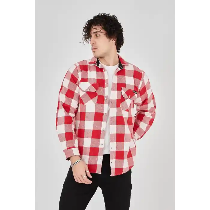 Erkek Oduncu Gömlek – Uzun Kollu, Şardonlu Kumaş, Kareli Desen, Regular Fit, Manşetli, Çift Cepli, Rahat Günlük Bahar & Kış Stil - Pembe