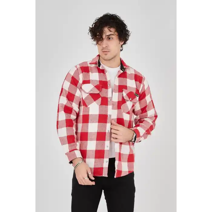 Erkek Oduncu Gömlek – Uzun Kollu, Şardonlu Kumaş, Kareli Desen, Regular Fit, Manşetli, Çift Cepli, Rahat Günlük Bahar & Kış Stil - Pembe